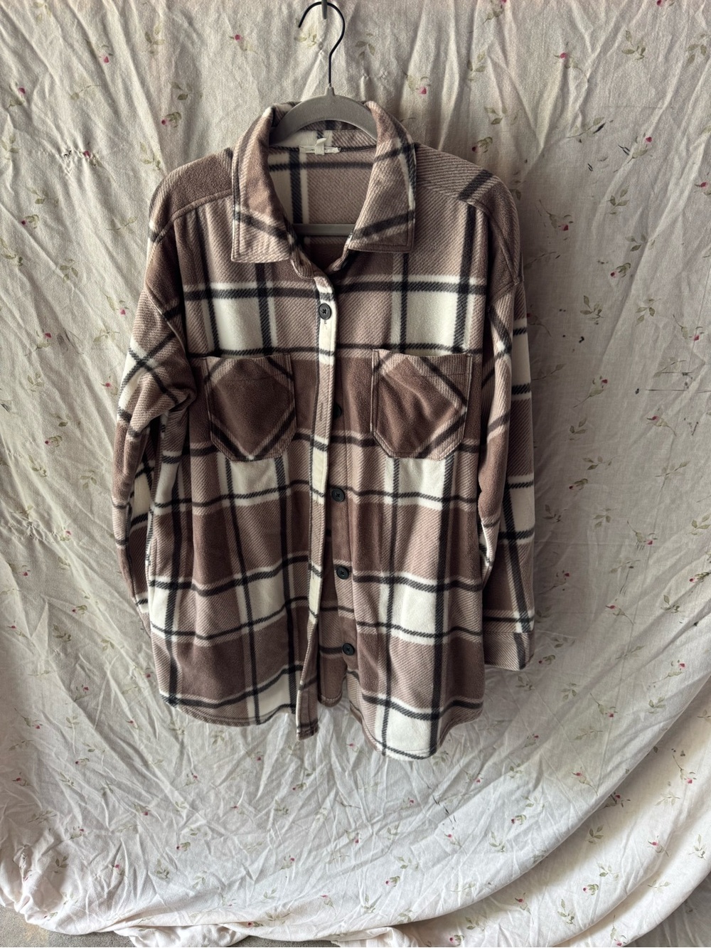 Maurices Taupe and White Plaid Utility Shacket